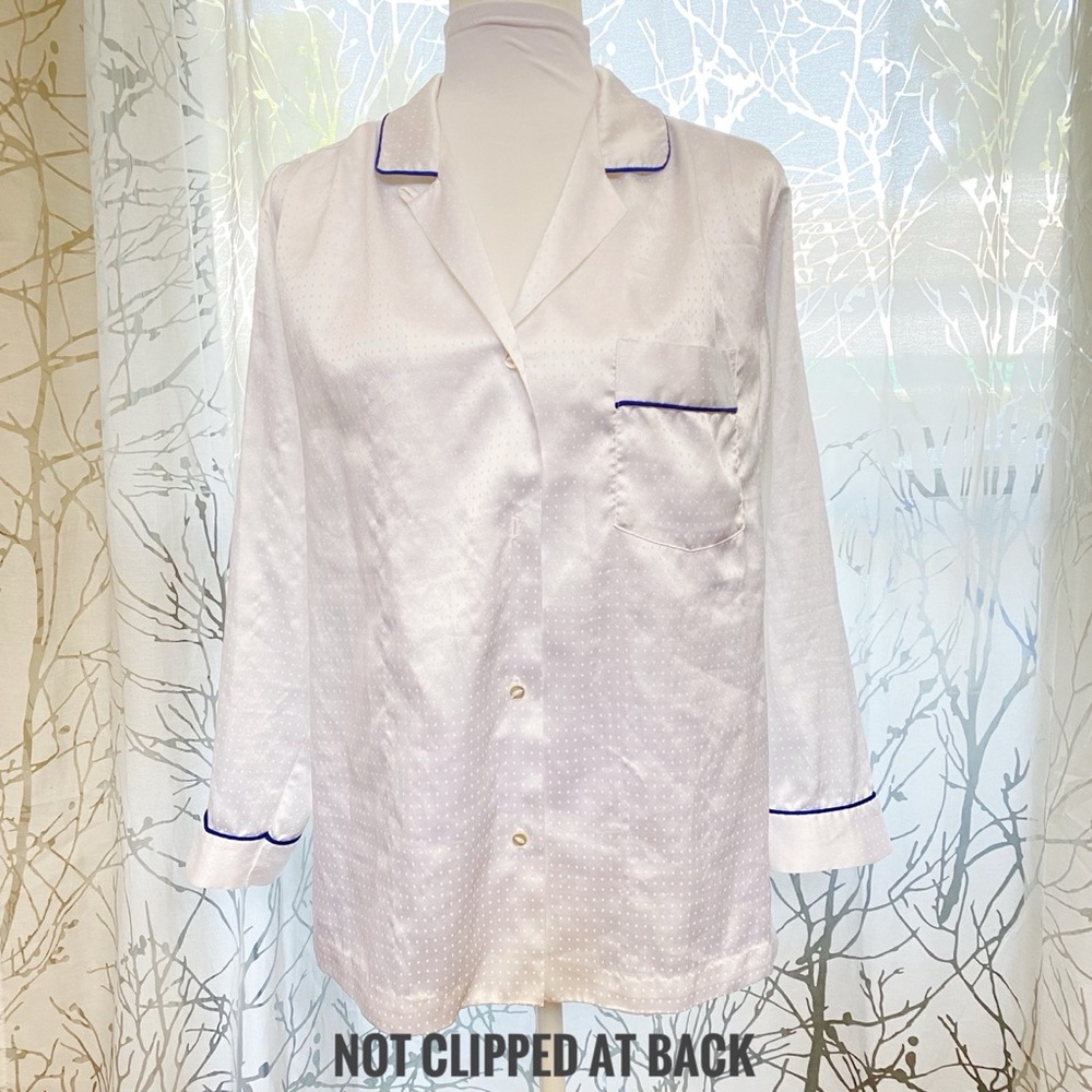 Vintage Christian Dior white satin collared long sleeve button up pajama PJ top - Picture 7 of 13